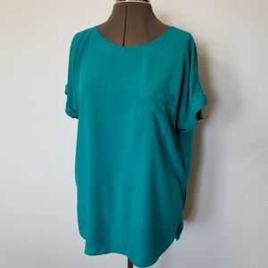 Loft Oversize Teal Short Sleeved Blouse w/ Pocket